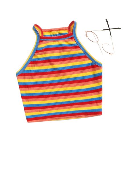 plus striped print rib knit halter 53nm#, Black
plus striped print rib knit halter 53nm#, Black