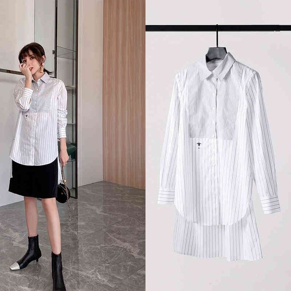 women's polos p175185bj cd classic little bee embroidery single breasted stripe stitching shirt top, White
women's polos p175185bj cd classic little bee embroidery single breasted stripe stitching shirt top, White