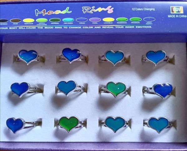 love heart mood ring change color rings to the temperature of your blood mix size 12pcs/lot, Silver
love heart mood ring change color rings to the temperature of your blood mix size 12pcs/lot, Silver