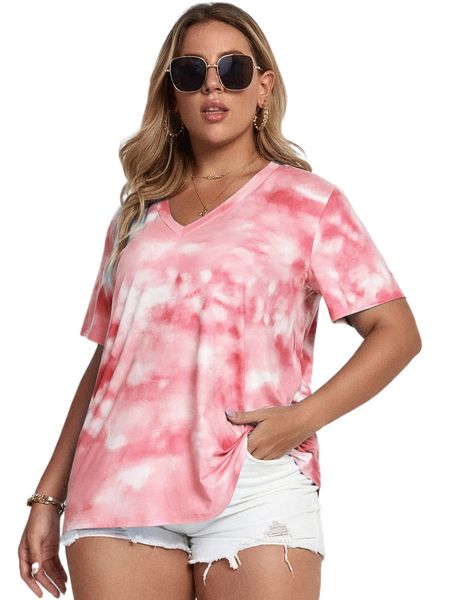 plus v-neck tie dye tee f9xd#, Black