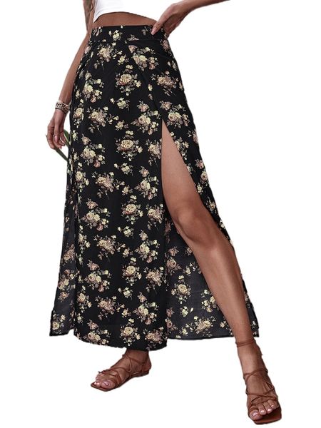allover floral print slit skirt g5mn#, Black
allover floral print slit skirt g5mn#, Black