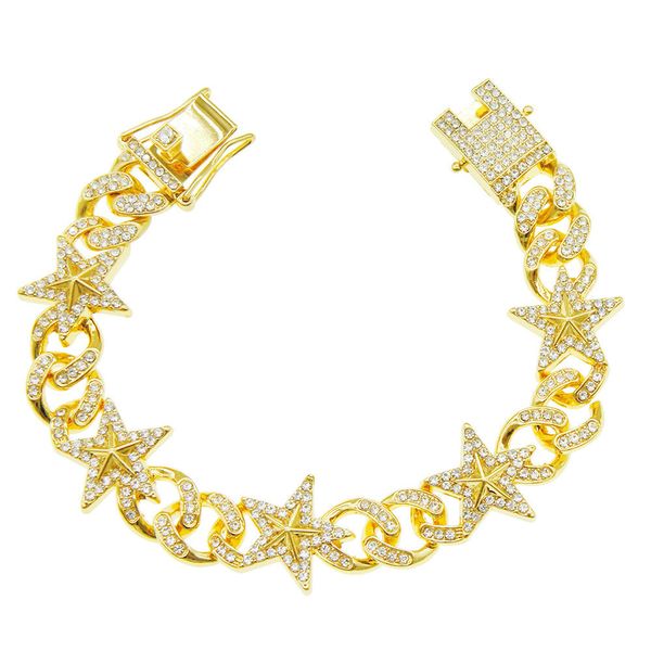 hip hop stereo star diamond cuban chain bracelet men's trendy personality street cool bracelet, Golden;silver
hip hop stereo star diamond cuban chain bracelet men's trendy personality street cool bracelet, Golden;silver