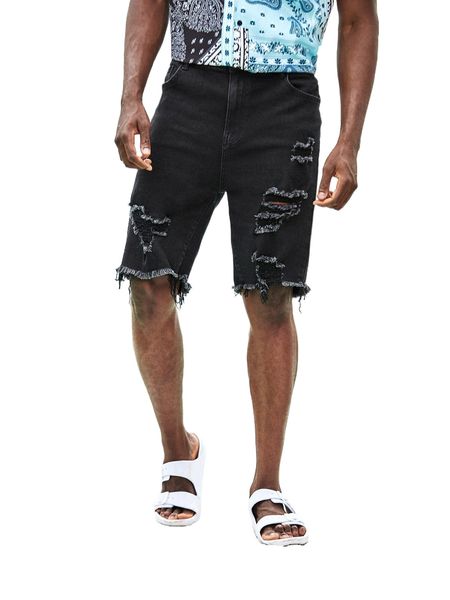 extended sizes men ripped frayed raw hem bermuda denim shorts t1kh#, White;black
extended sizes men ripped frayed raw hem bermuda denim shorts t1kh#, White;black