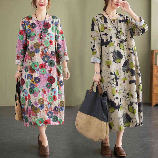 2022 autumn large size women's literary cotton linen long sleeved dress looks thin and loose medium length skirt, Black;gray
2022 autumn large size women's literary cotton linen long sleeved dress looks thin and loose medium length skirt, Black;gray