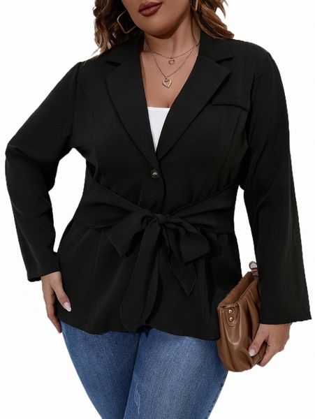 plus single breasted belted blazer i4ig#, Black 
plus single breasted belted blazer i4ig#, Black