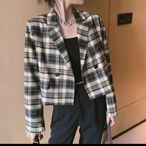 b084 womens suits & blazers british vintage black plaid small suit short female short-height elegant sense coat, White;black
b084 womens suits & blazers british vintage black plaid small suit short female short-height elegant sense coat, White;black