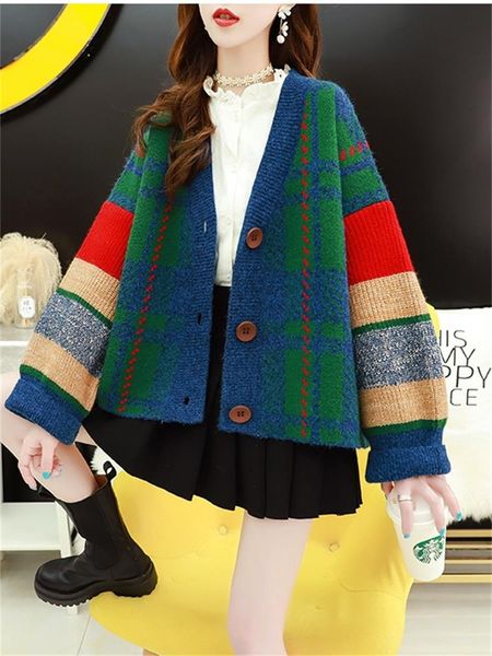 lantern sleeves knit women sweater cardigans green colr plaid casual jacket patchwork coat lady thick coat, White;black
lantern sleeves knit women sweater cardigans green colr plaid casual jacket patchwork coat lady thick coat, White;black