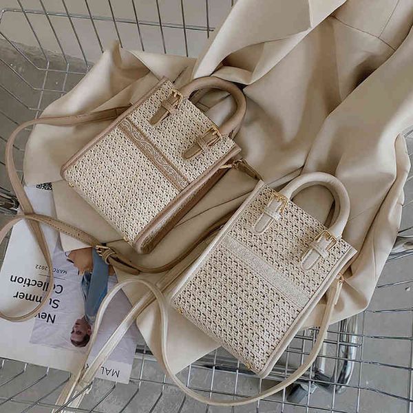handmade straw shoulder bags lesiure woven vacation crossbody bag casual holiday shoulder handbag beach totes pouch g220506