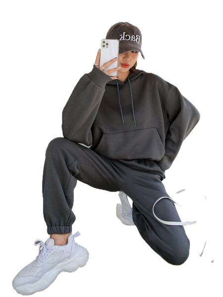 dazy kangaroo pocket drop shoulder drawstring thermal hoodie & sweatpants s4aa#, White
dazy kangaroo pocket drop shoulder drawstring thermal hoodie & sweatpants s4aa#, White