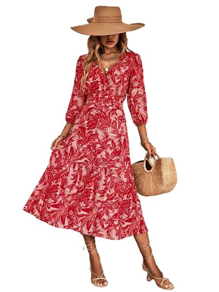 floral print lantern sleeve ruffle hem dress c5qr#, Black;gray