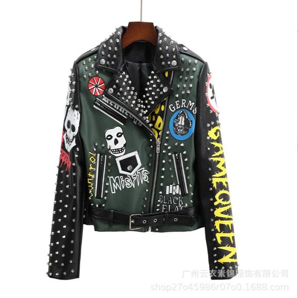 leather jacket women graffiti colorful print rivet biker jackets and coats punk streetwear ladies short jacekt outerwear clothes w246, Black
leather jacket women graffiti colorful print rivet biker jackets and coats punk streetwear ladies short jacekt outerwear clothes w246, Black