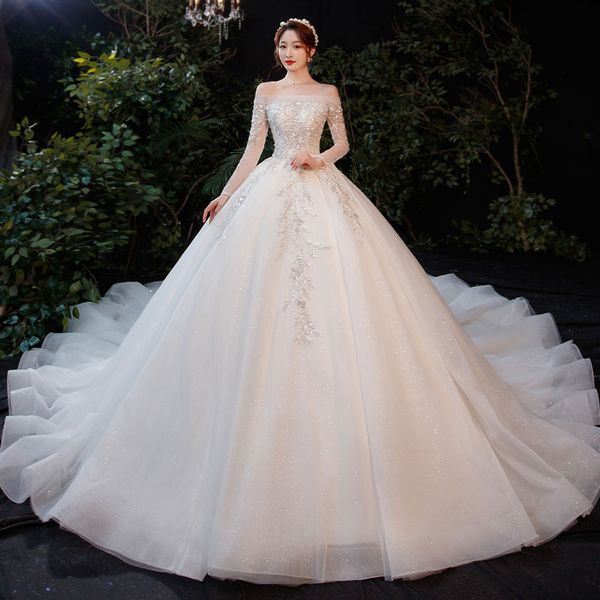 2022 new one-shoulder bridal wedding dress temperament long-sleeved french ball gown wedding dresses super fairy fantasy forest trailing gir, White
2022 new one-shoulder bridal wedding dress temperament long-sleeved french ball gown wedding dresses super fairy fantasy forest trailing gir, White