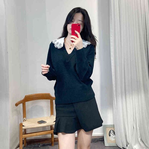 women's sweaters s family autumn and winter hollow lace doll neck sweater women's v-neck loose french style niche p64b, White;black
women's sweaters s family autumn and winter hollow lace doll neck sweater women's v-neck loose french style niche p64b, White;black