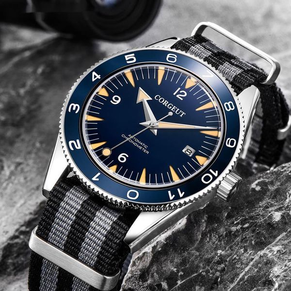 41mm corgeut waterproof automatic mechanical diving sports men's watch bottom penetrating fine steel pointer blue japan, Slivery;brown
41mm corgeut waterproof automatic mechanical diving sports men's watch bottom penetrating fine steel pointer blue japan, Slivery;brown