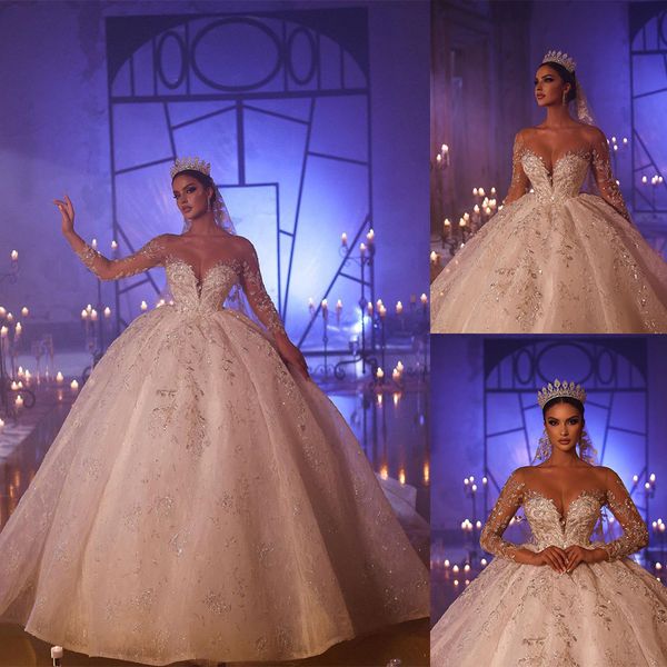 luxurious ball gown wedding dresses long sleeves deep v neck sequins appliques 3d flower lace ruffles train floor length bridal gowns plus, White
luxurious ball gown wedding dresses long sleeves deep v neck sequins appliques 3d flower lace ruffles train floor length bridal gowns plus, White