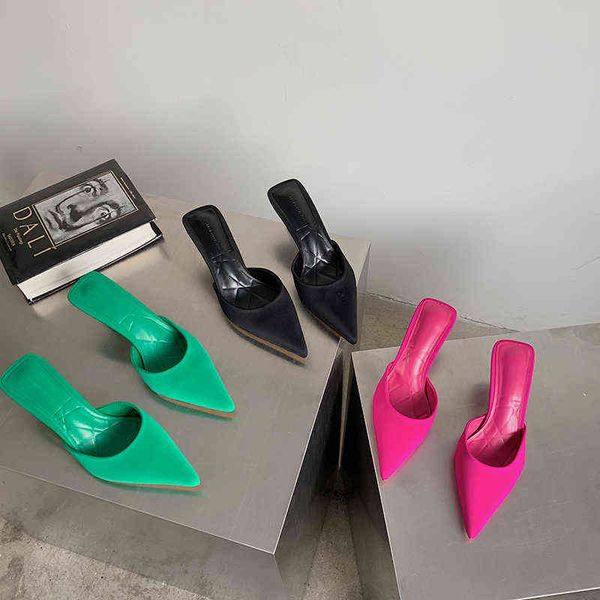 slippers fashion women pointed toe shallow slides slip on thin high heels flock summer outdoor flip flops black green rose mules 220328
slippers fashion women pointed toe shallow slides slip on thin high heels flock summer outdoor flip flops black green rose mules 220328
