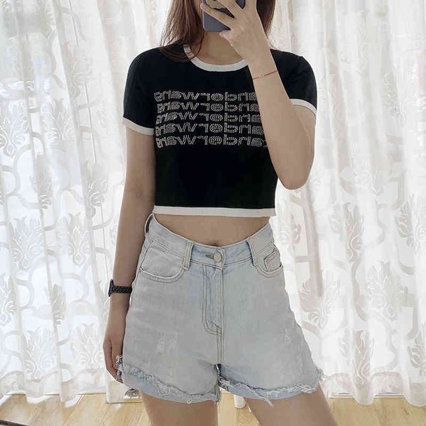 women's polos open navel short sleeve t-shirt drill women's with diamond english letters round neck open waist mulberry silk knitw, White
women's polos open navel short sleeve t-shirt drill women's with diamond english letters round neck open waist mulberry silk knitw, White