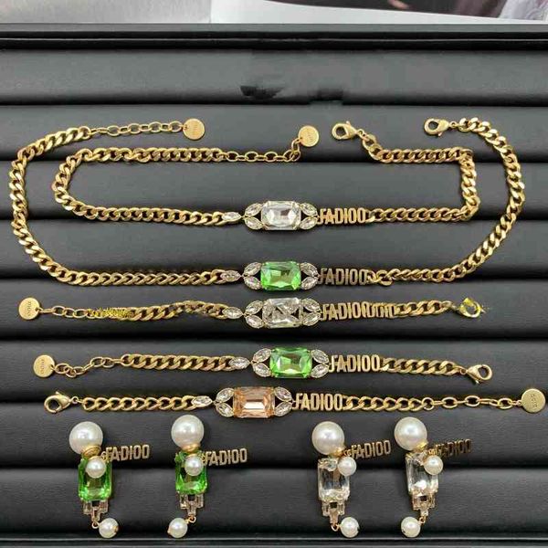 new letter square color diamond fashion net red same necklace bracelet earrings set female, Silver
new letter square color diamond fashion net red same necklace bracelet earrings set female, Silver