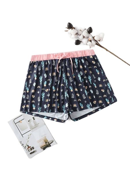 plus cactus print knot front sleep shorts 63xv#, Black;white
plus cactus print knot front sleep shorts 63xv#, Black;white