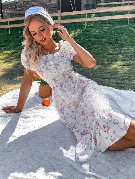 random floral print puff sleeve fake button shirred ruffle hem dress k1d2#, Black;gray
random floral print puff sleeve fake button shirred ruffle hem dress k1d2#, Black;gray