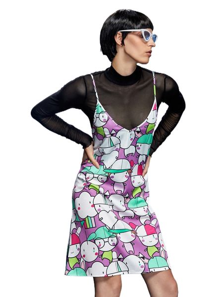 x daydreams and ice creams mock neck sheer mesh & cartoon graphic cami dress g0mu#, White
x daydreams and ice creams mock neck sheer mesh & cartoon graphic cami dress g0mu#, White