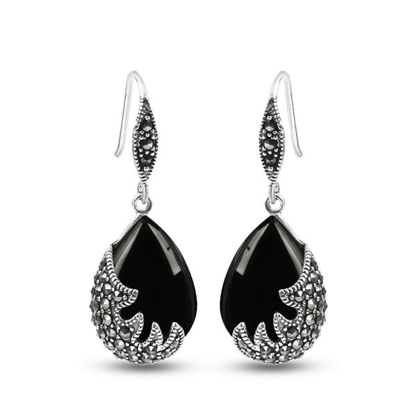 vintage marcasite dangle earrings with 15x20mm water drop type onyx 925 silver jewelry
vintage marcasite dangle earrings with 15x20mm water drop type onyx 925 silver jewelry