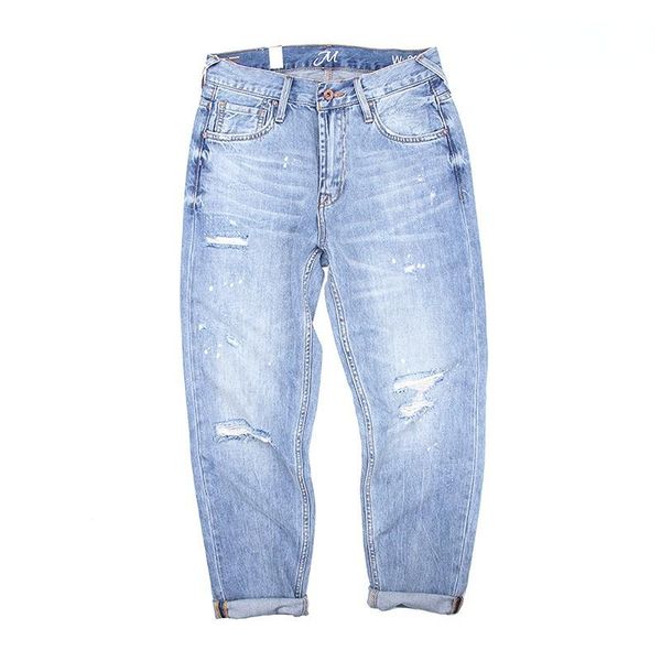 men's jeans spring summer ripped men's light color tapered pencil pants printed japanese retro style trends loose trousers, Blue
men's jeans spring summer ripped men's light color tapered pencil pants printed japanese retro style trends loose trousers, Blue