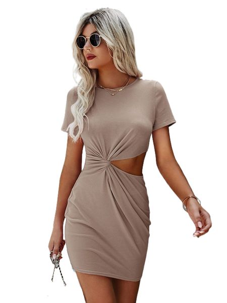 twist front cut out dress w9mb#, Black;gray