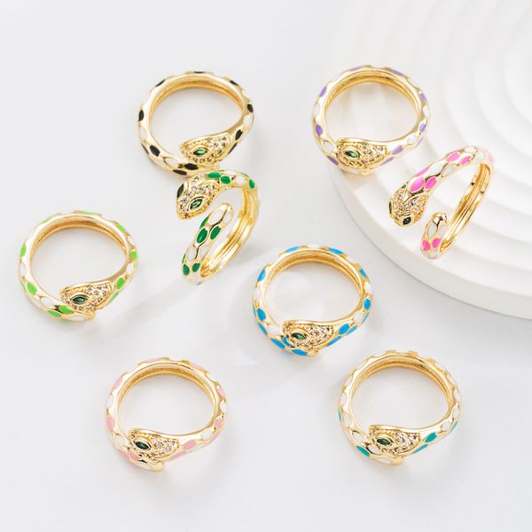 s2979 fashion jewelry copper 18k gold plated glaze enamel snake ring women zircon inlaid opening adjustable rings, Silver
s2979 fashion jewelry copper 18k gold plated glaze enamel snake ring women zircon inlaid opening adjustable rings, Silver