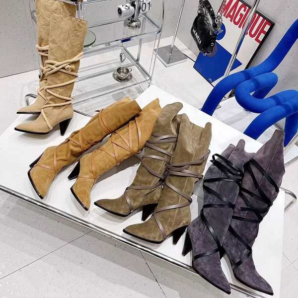 strap knee high boots luxury designer western cowboy retro pointed roman fashion suede knight thick heel boots, Black
strap knee high boots luxury designer western cowboy retro pointed roman fashion suede knight thick heel boots, Black