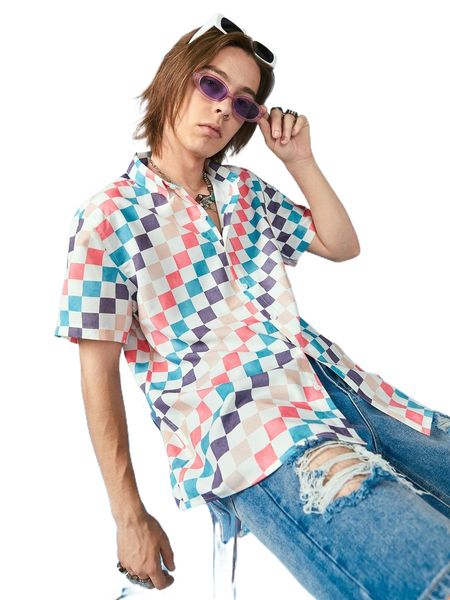 men random checker print shirt without tee c2ty#, White;black
men random checker print shirt without tee c2ty#, White;black