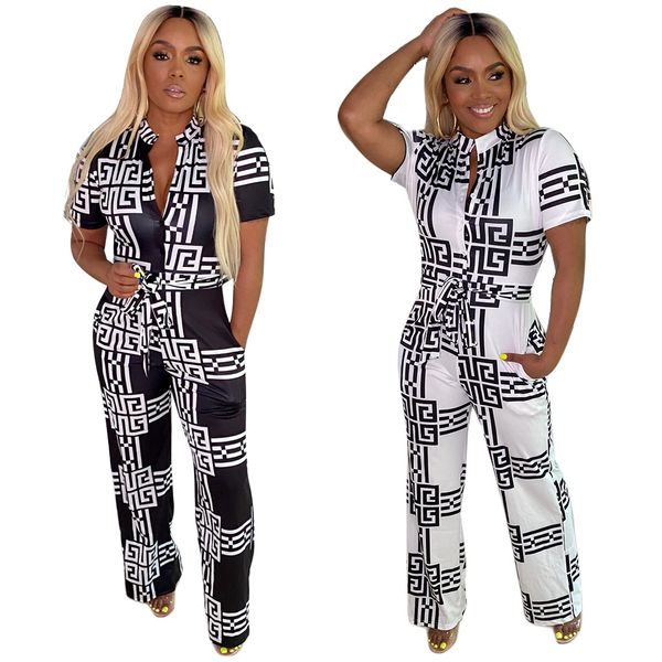 women's plus size jumpsuits fashion casual short sleeve lapel printed jumpsuit leisure rompers, Black
women's plus size jumpsuits fashion casual short sleeve lapel printed jumpsuit leisure rompers, Black