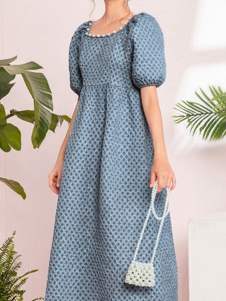 pearls beaded puff sleeve babydoll dress 98pa#, Black;gray
pearls beaded puff sleeve babydoll dress 98pa#, Black;gray