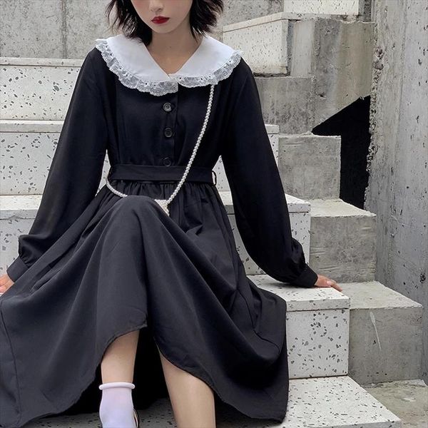 autumn gothic lolita kawaii dress women peter pan collar long sleeve black midi lace-up mall goth japanese harajuku, Black;gray
autumn gothic lolita kawaii dress women peter pan collar long sleeve black midi lace-up mall goth japanese harajuku, Black;gray