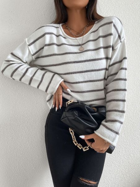 stripe pattern drop shoulder sweater k5in#, White;black
stripe pattern drop shoulder sweater k5in#, White;black