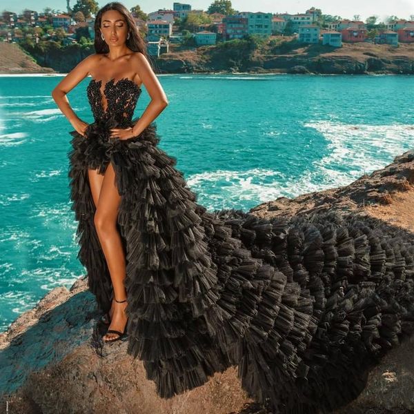 black beaded high low prom dresses strapless v neckline tiered evening gowns a line sequined chapel train tulle plus size formal wear
black beaded high low prom dresses strapless v neckline tiered evening gowns a line sequined chapel train tulle plus size formal wear