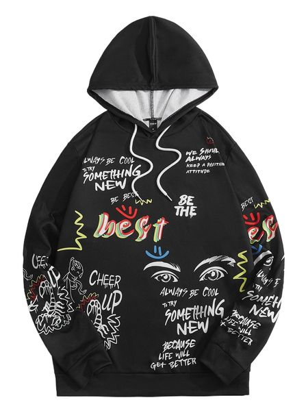 men figure & slogan graphic hooded sweatshirt m83s#, Black
men figure & slogan graphic hooded sweatshirt m83s#, Black