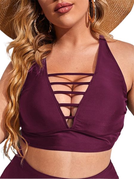 plus cut out crisscross back bikini v8yn#, Black