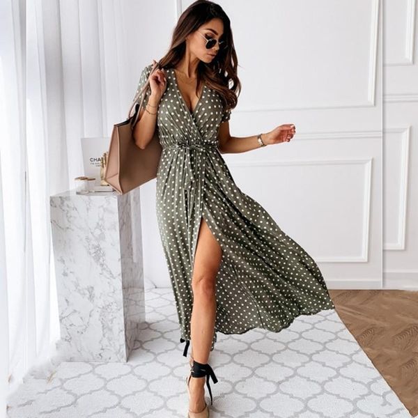 casual dresses women summer boho elegant maxi wrap dress short sleeve v neck polka dot print lace up beach holiday long seaside robe, Black;gray
casual dresses women summer boho elegant maxi wrap dress short sleeve v neck polka dot print lace up beach holiday long seaside robe, Black;gray
