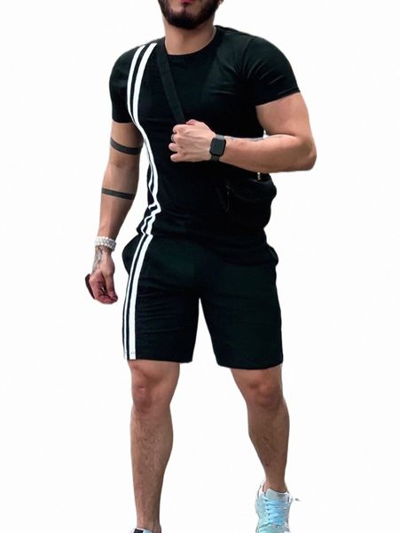 men striped taped tee with shorts 45nn#, Gray
men striped taped tee with shorts 45nn#, Gray