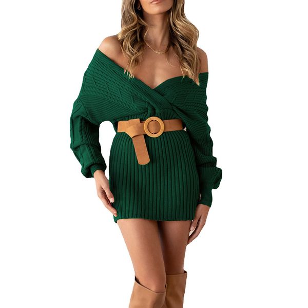 autumn winter women sweaters mini dresses wrap v neck long sleeve knit, White;black
autumn winter women sweaters mini dresses wrap v neck long sleeve knit, White;black