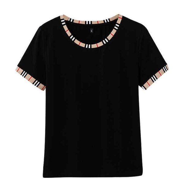 

Women' T-Shirt 2022 summer new short-sleeved T-shirt women' casual fashion popular O-neck stitching slim simple top, White