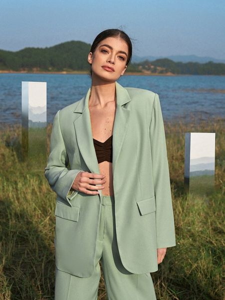 flap detail solid blazer s9ky#, White
flap detail solid blazer s9ky#, White