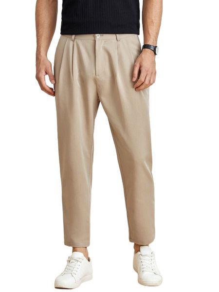 men plicated detail tapered pants m7ky#, Black