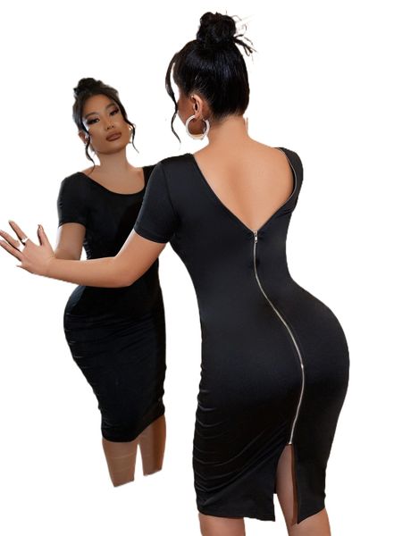 sxy slit hem zip backless bodycon dress z48r#, Black;gray
sxy slit hem zip backless bodycon dress z48r#, Black;gray
