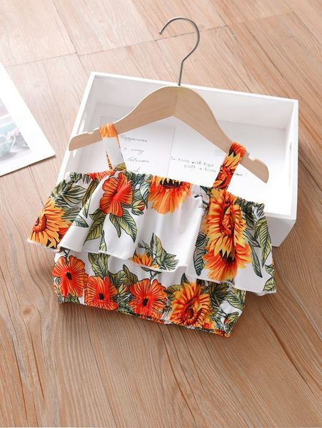 toddler girls floral print ruffle trim cold shoulder blouse she, White;black