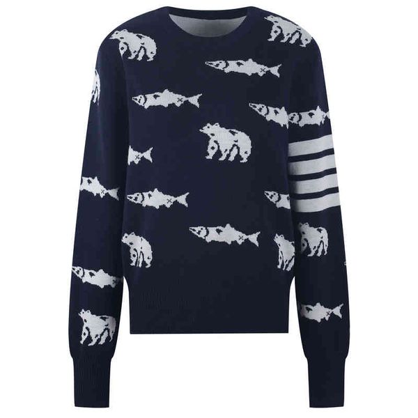women's knits tees korean lovers' same style autumn winter round neck tb four bar sweater animal jacquard, White
women's knits tees korean lovers' same style autumn winter round neck tb four bar sweater animal jacquard, White