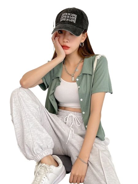 dazy solid button up tee 56bp#, White
dazy solid button up tee 56bp#, White