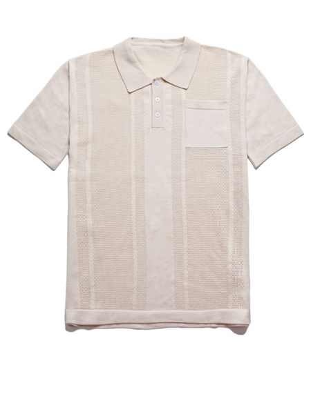 men striped patched pocket knit polo shirt g7j2#, White;black