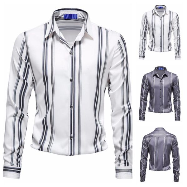 men's casual shirts new long sleeved shirt youth fashion designer stripe printed vertical stripe sag, White;black
men's casual shirts new long sleeved shirt youth fashion designer stripe printed vertical stripe sag, White;black